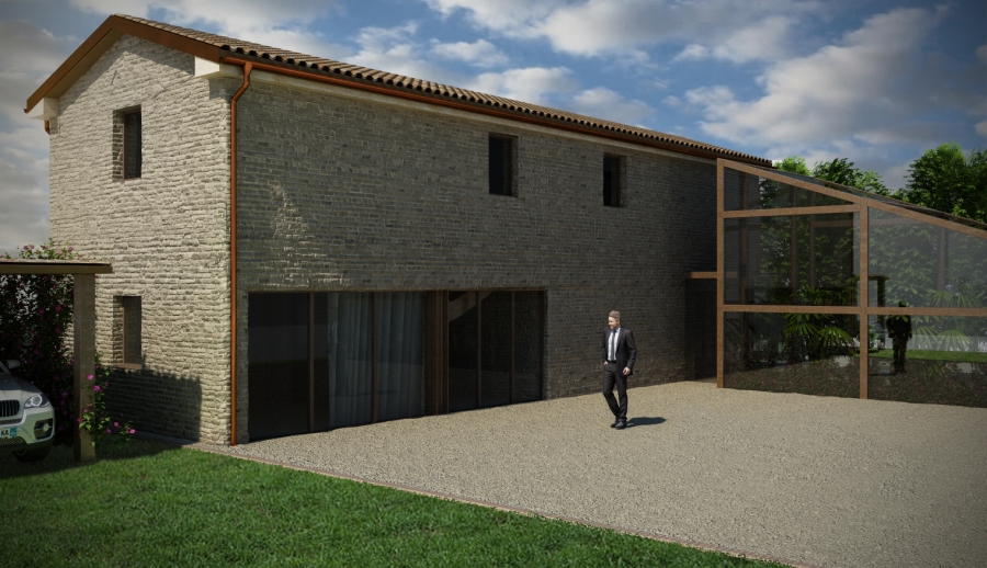 Render di un restauro di un rustico